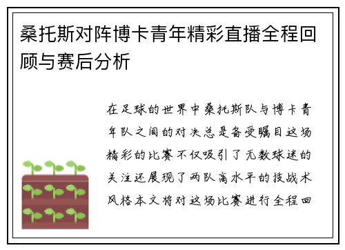 桑托斯对阵博卡青年精彩直播全程回顾与赛后分析