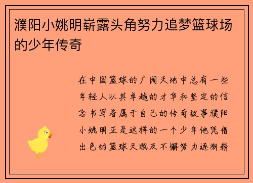 濮阳小姚明崭露头角努力追梦篮球场的少年传奇